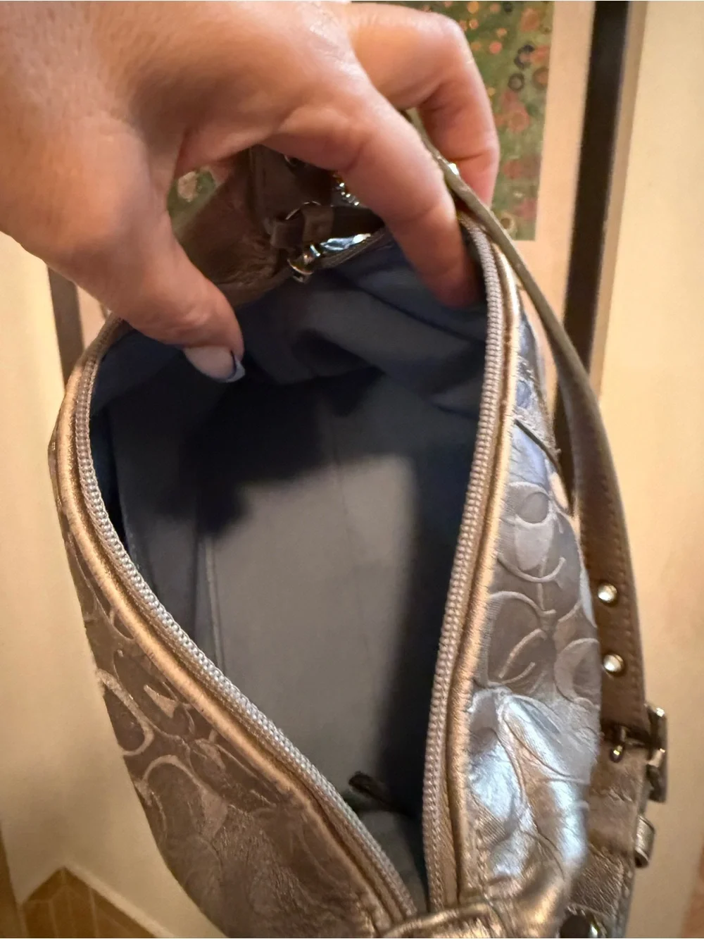 Coach Silver Metallic Signature Mini Hobo